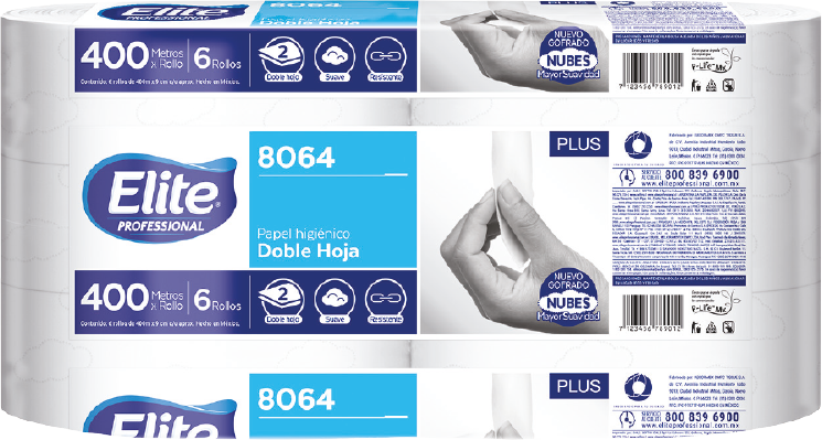 Papel Higiénico ELITE Plus 8064 - 400 Mts Doble Hoja Alto Tráfico